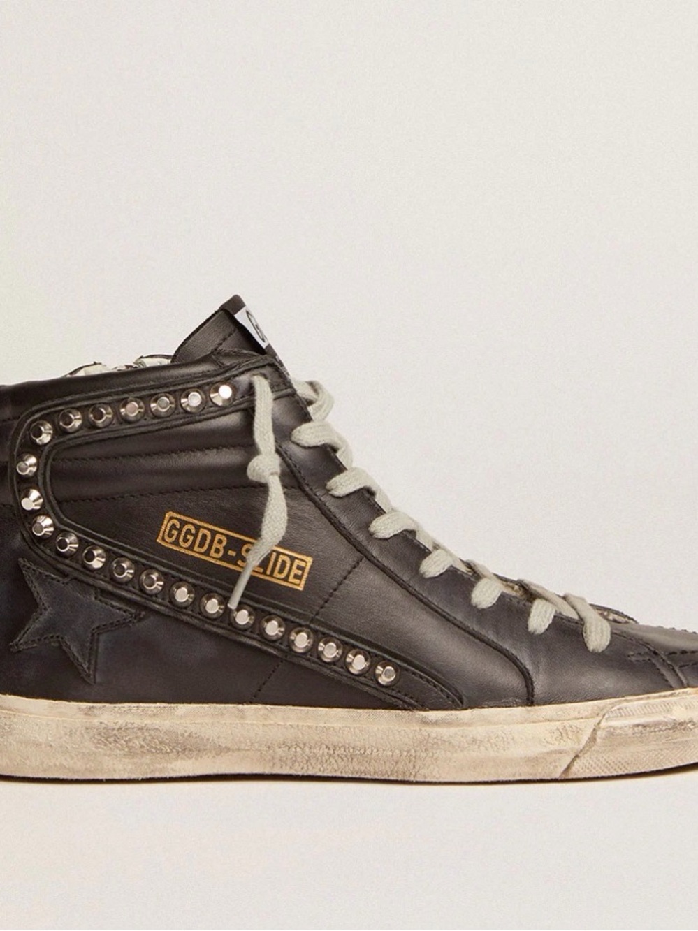 Golden Goose Black Studded High-Top Slide Sneakers with Cream Laces